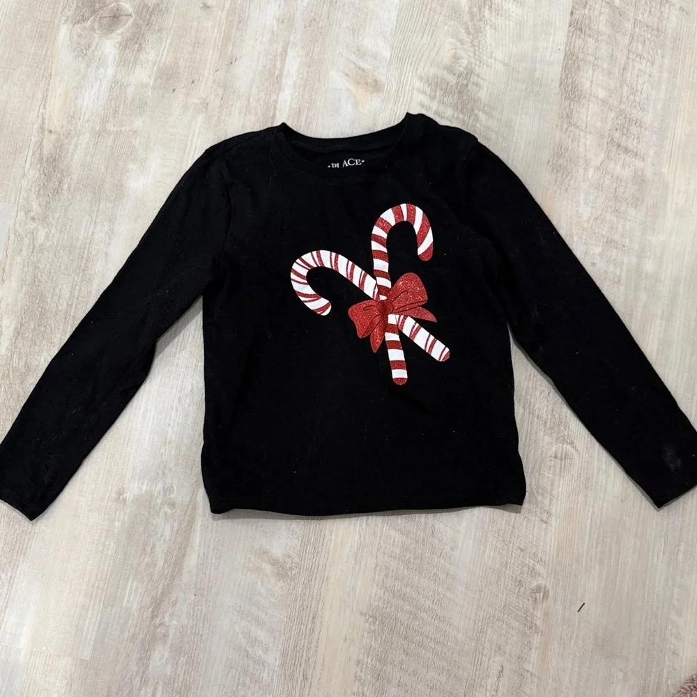 The Children's Place Black Long Sleeve with Candy Cane Design